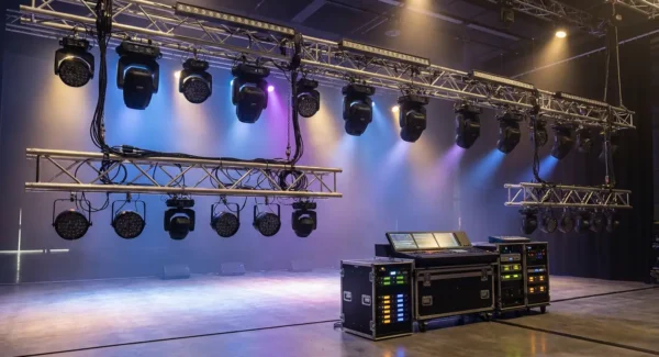 DMX512-controlled-LED-stage-lighting-system-in-professional-installation